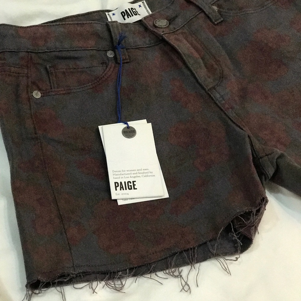 PAIGE denim floral print high rise shorts